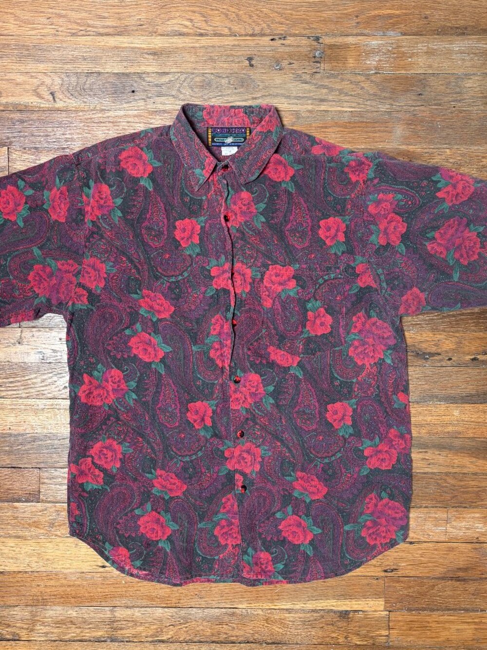 Vintage 90s Code Zero Multi-Color Paisley Floral Collard Crazy Shirt Men's XL